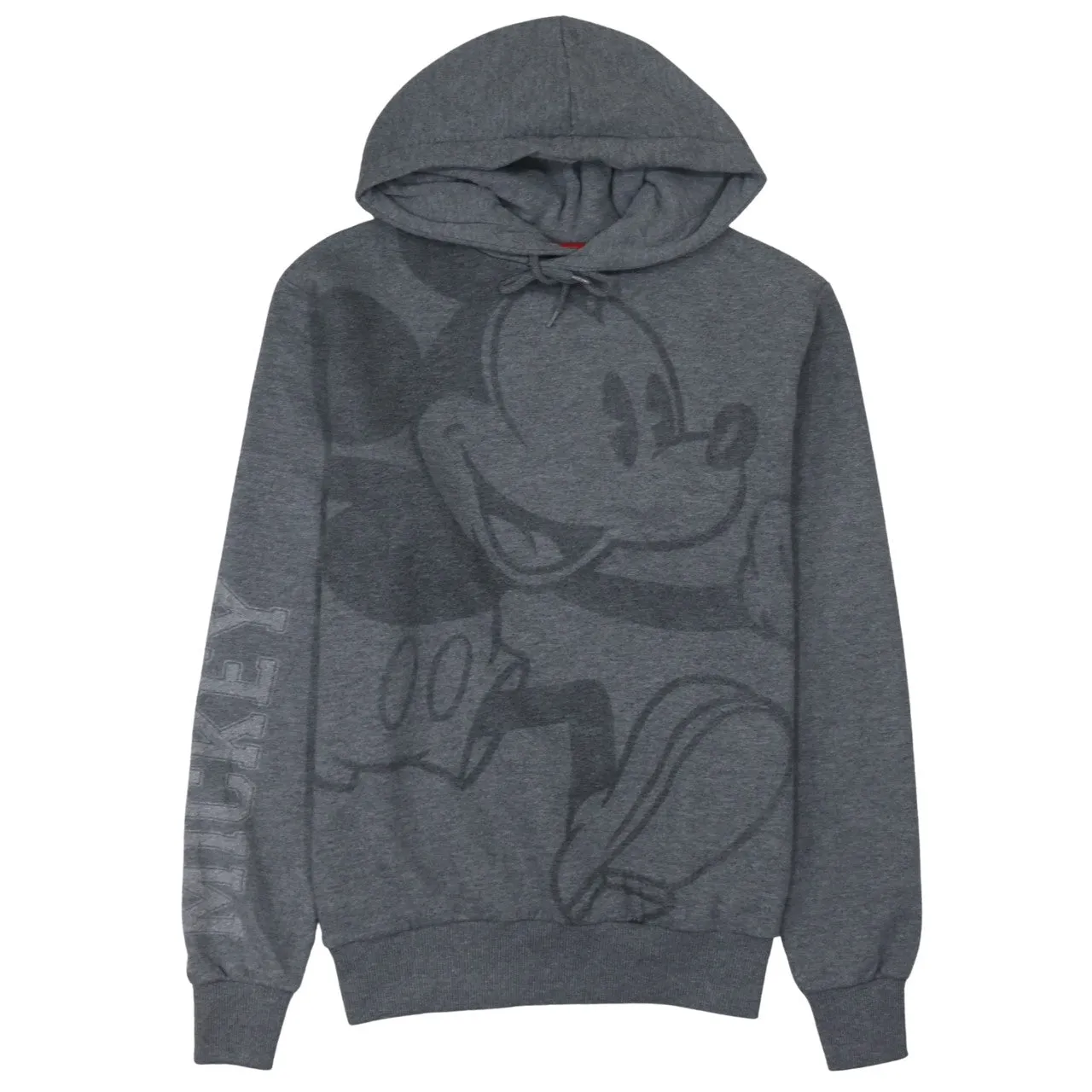 Disney Charcoal Grey Hoodie Men's Small Mickey Mouse Sleeve Logo Pullover Sweatshirt sold by Vintage Club