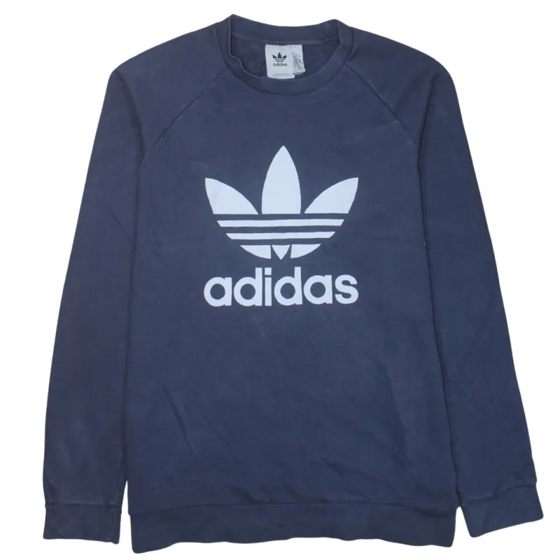 Adidas Navy Blue Sweatshirt Men's Large Printed Trefoil Logo Crewneck Pullover Top made by Adidas