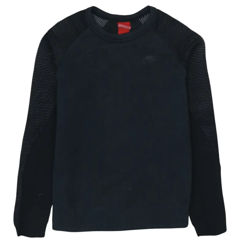 Nike Black Sweatshirt Men's Small Embossed Chest Logo Textured Stripe Sleeves Pullover Jumper sold by Vintage Club