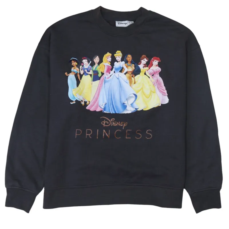 Disney Black Sweatshirt Women's Small Printed Princess Graphic Crewneck Pullover Jumper sold by Vintage Club