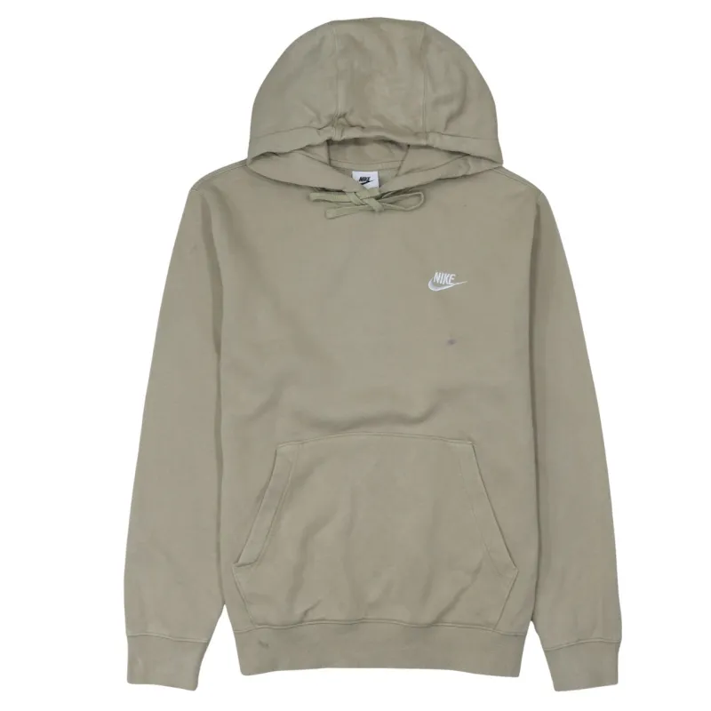 Nike Beige Cream Hoodie Men's Small Printed Swoosh Logo Front Pocket Fleece Pullover Sweatshirt made by Nike