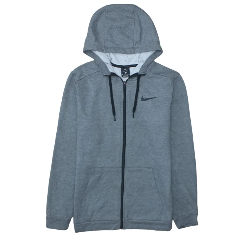 Nike Grey Zip Hoodie Women’s Medium Embroidered Swoosh Drawstring Hood Fleece Sweatshirt sold by Vintage Club