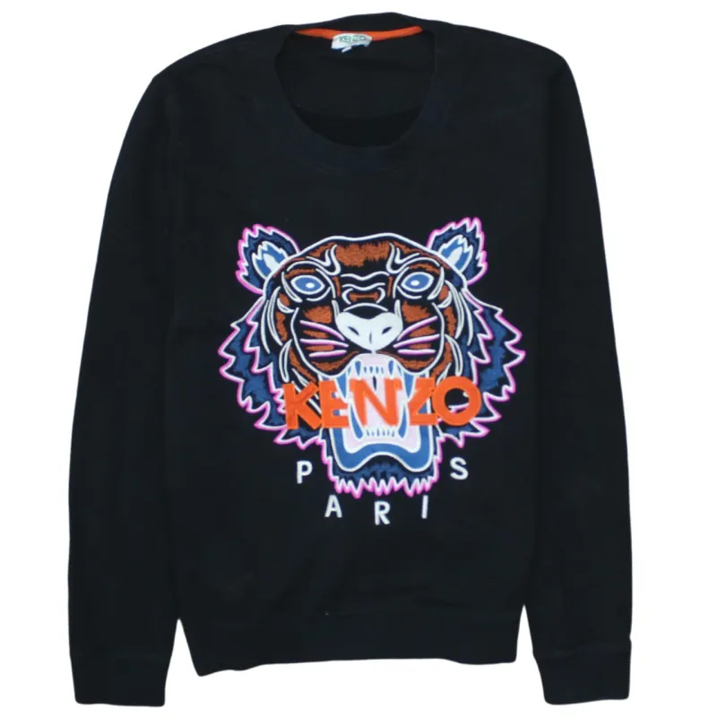 Kenzo Black Tiger Sweatshirt Women's Large Embroidered Logo Crewneck Pullover Jumper made by Kenzo