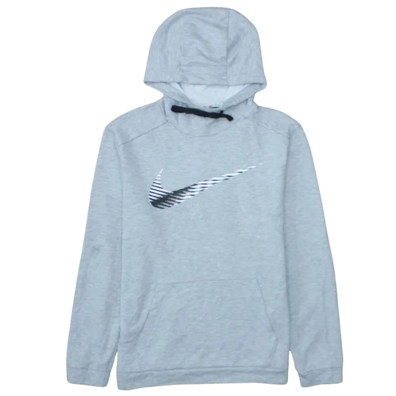 Nike Light Grey Hoodie Men's Medium Printed Swoosh Logo Front Pocket Pullover Sweatshirt sold by Vintage Club