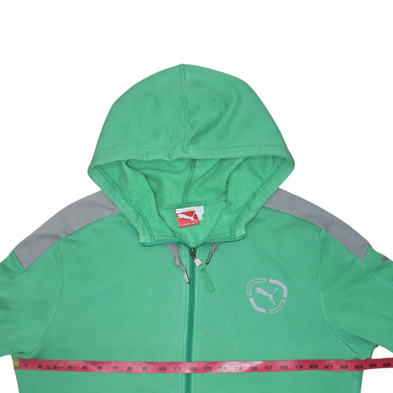Puma Green Full Zip Hoodie Men's Medium Printed Chest Logo Contrast Sleeve Panels Sweatshirt sold by Vintage Club product image thumbnail 5