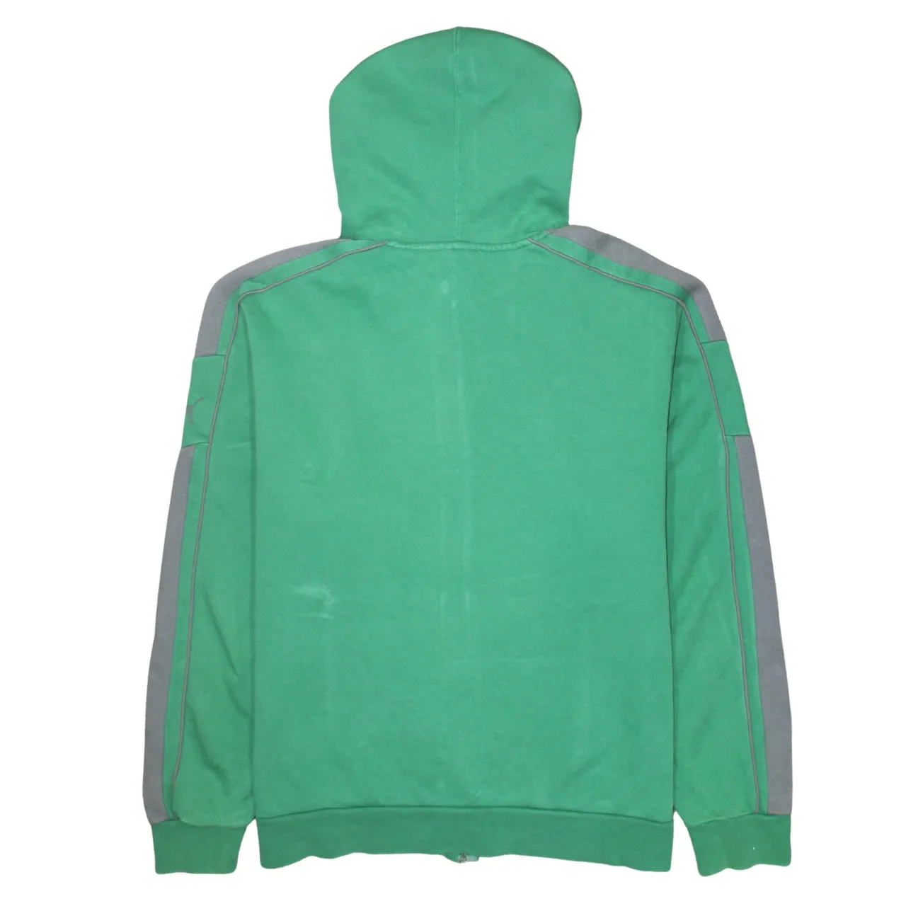 Puma Green Full Zip Hoodie Men's Medium Printed Chest Logo Contrast Sleeve Panels Sweatshirt sold by Vintage Club product image thumbnail 2
