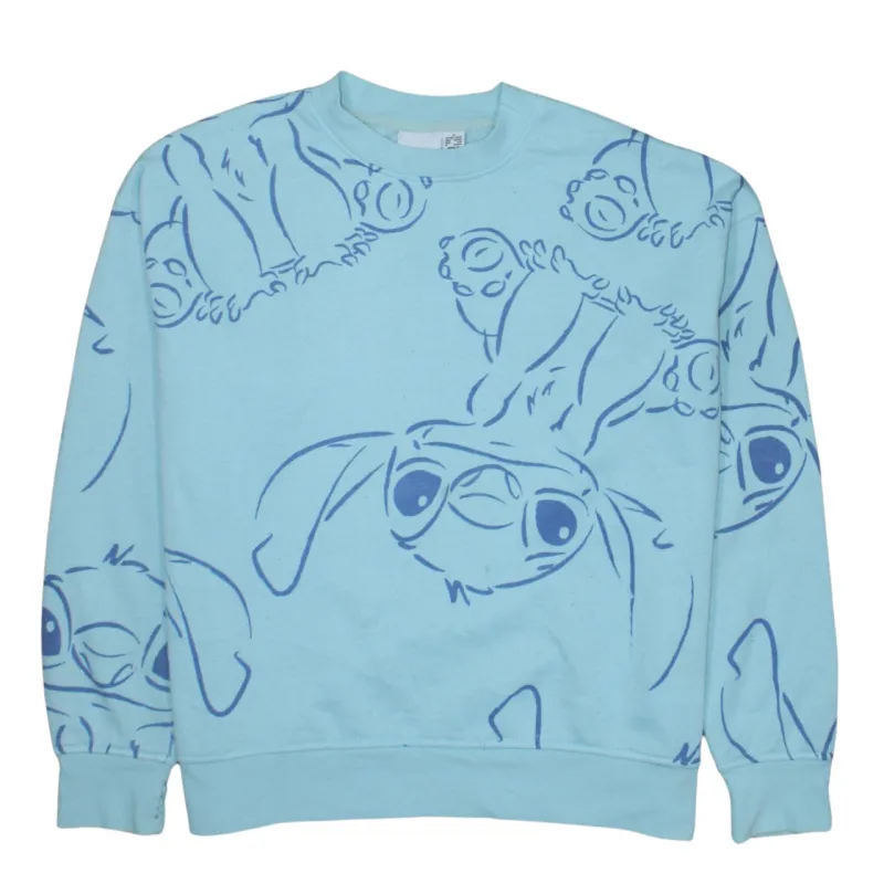 Disney Light Blue Sweatshirt Women’s Small All Over Stitch Print Crewneck Pullover Top made by Disney