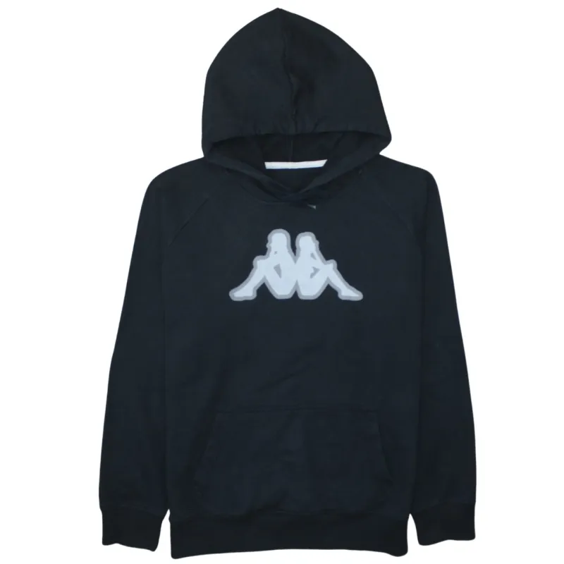 Kappa Black Hoodie Men's Medium Large Logo Printed Front Fleece Pullover Sweatshirt sold by Vintage Club