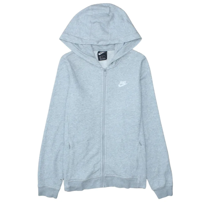 Nike Light Grey Full Zip Hoodie Women’s Large Embroidered Swoosh Split Pockets Sweatshirt sold by Vintage Club