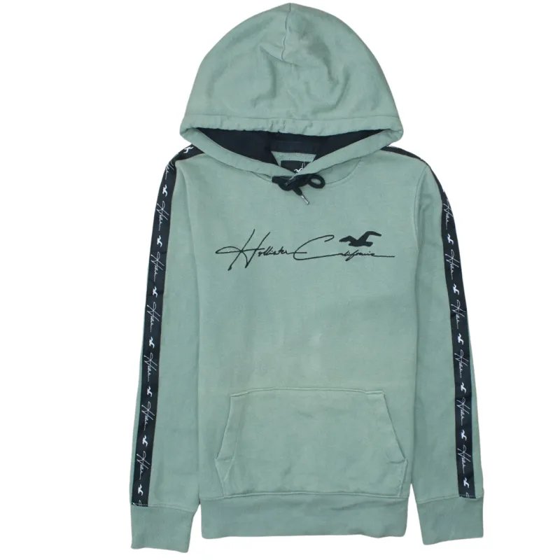 Hollister Green Hoodie Men's XSmall Embroidered Logo Tape Sleeve Pullover Sweatshirt sold by Vintage Club
