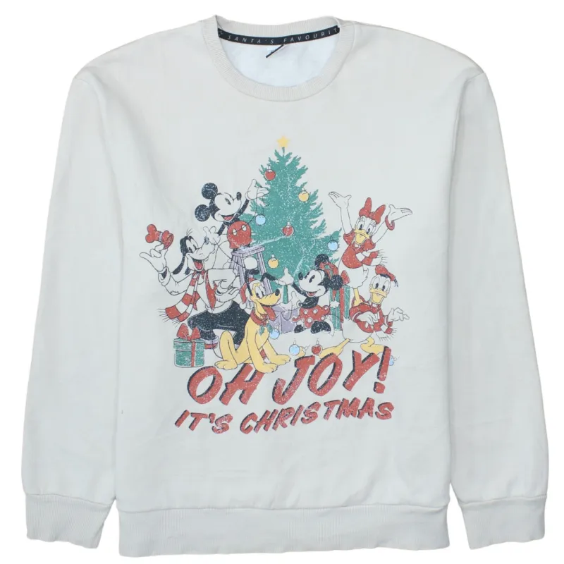 Disney Cream Christmas Sweatshirt Women's Large Printed Mickey Mouse Crewneck Pullover Top made by Disney