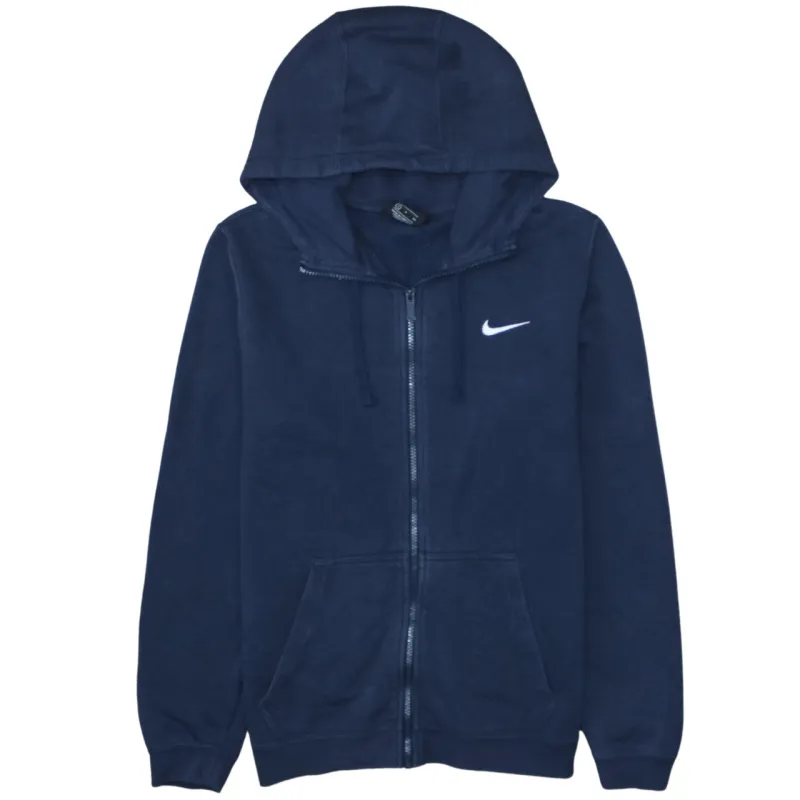 Nike Navy Blue Full Zip Hoodie Men's Small Embroidered Swoosh Split Pocket Sweatshirt sold by Vintage Club