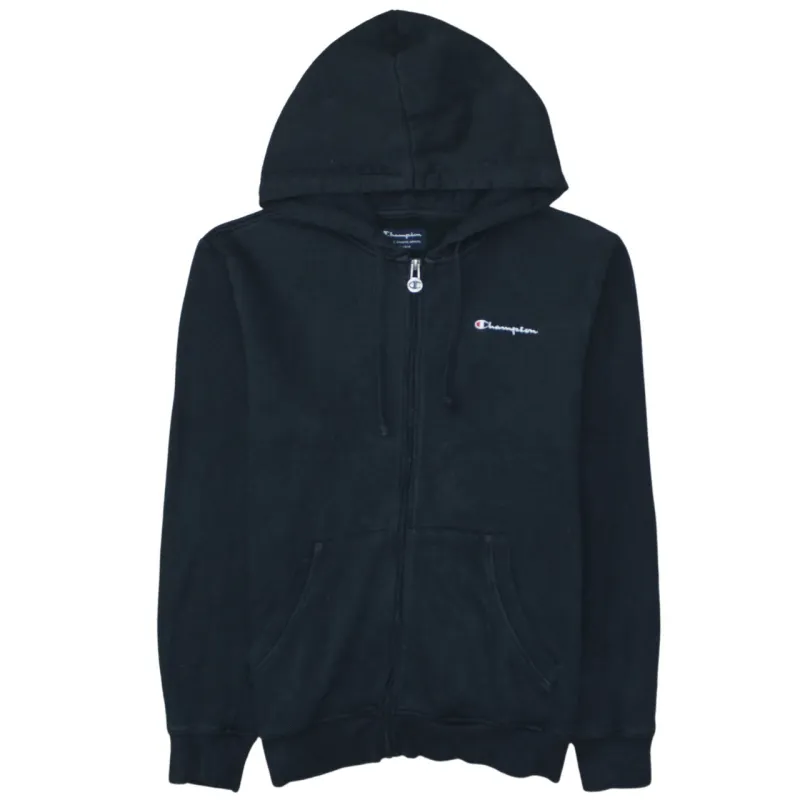 Champion Black Full Zip Hoodie Men's Medium Embroidered Chest Logo Split Pocket Sweatshirt sold by Vintage Club