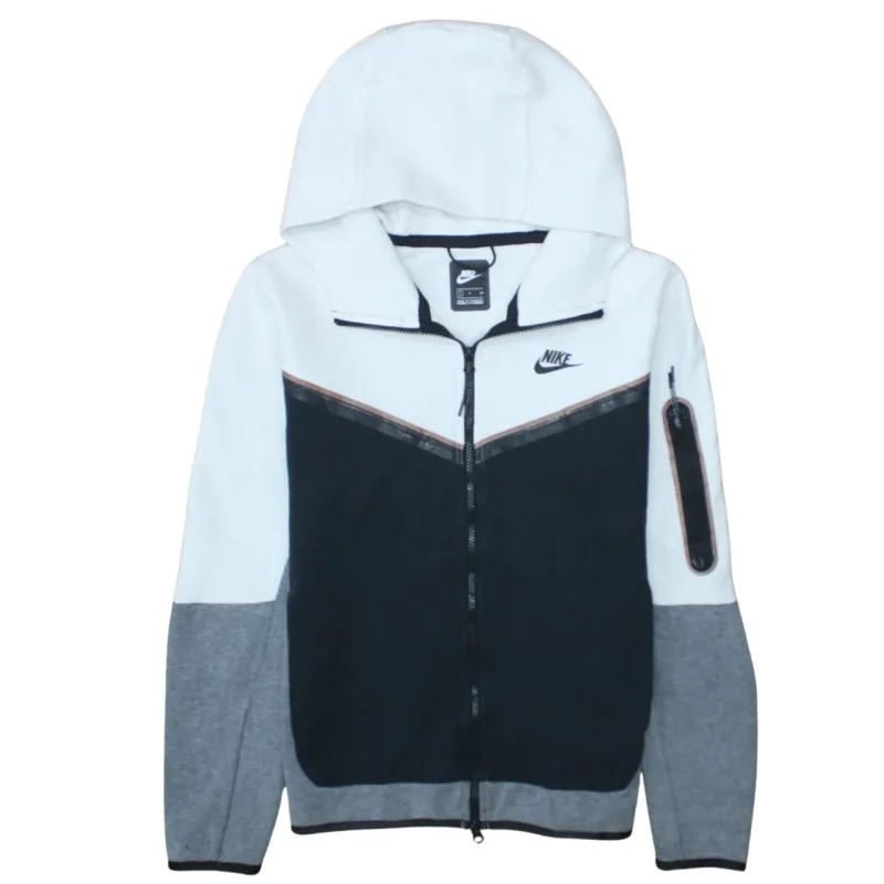 Nike White Black Full Zip Hoodie Men's Small Colour Block Zip Pocket Embroidered Logo Jacket sold by Vintage Club