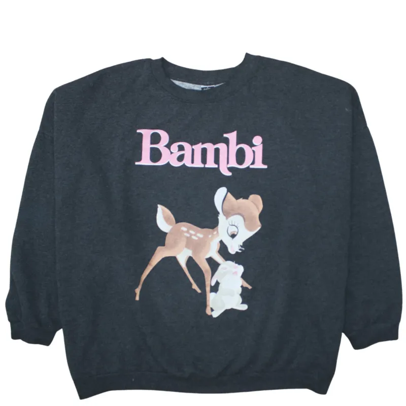 Disney Charcoal Sweatshirt Women's XXLarge Bambi Printed Graphic Fleece Pullover Top made by Disney