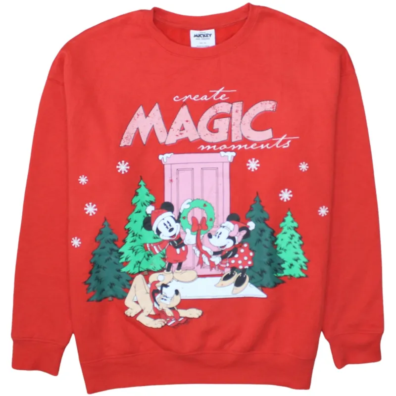 Disney Red Christmas Sweatshirt Women’s XXSmall Printed Mickey Minnie Pluto Graphic Pullover Top made by Disney