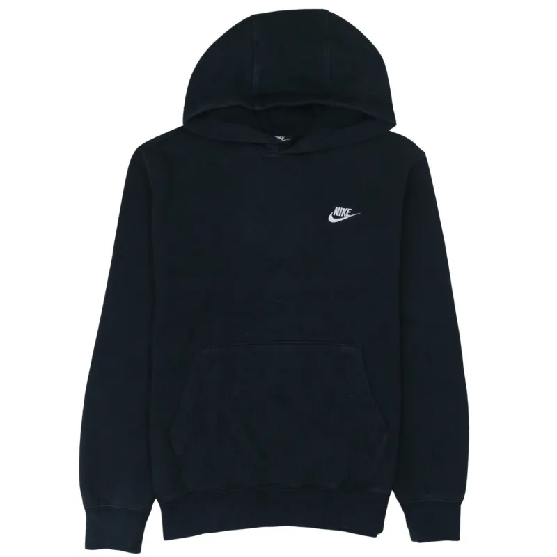 Nike Black Hoodie Men’s Small Embroidered Swoosh Logo Front Pouch Fleece Pullover Sweatshirt sold by Vintage Club