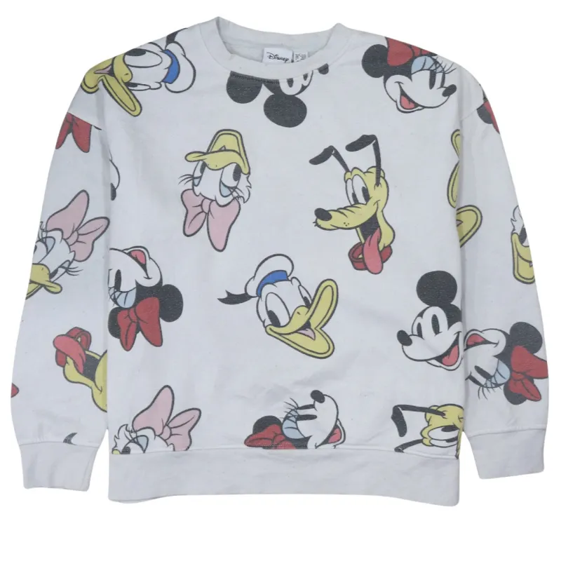 Disney Grey Sweatshirt Women's Large All Over Mickey Mouse Donald Duck Printed Pullover Top made by Disney