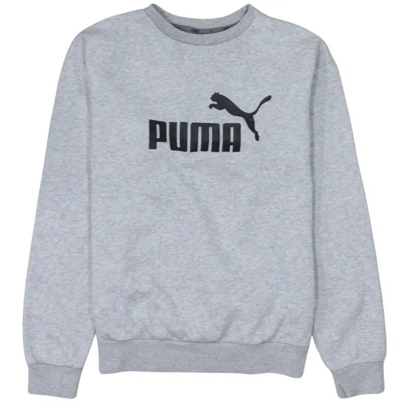 Puma Grey Sweatshirt Men's Small Printed Logo Crewneck Pullover Fleece Top made by Puma