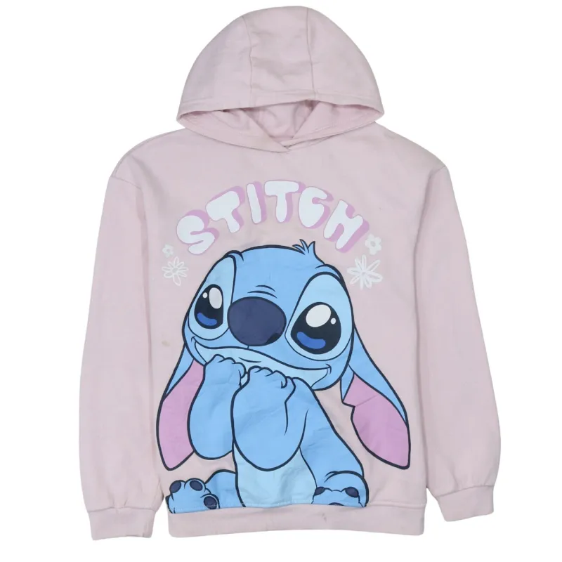 Disney Light Pink Hoodie Women’s Small Stitch Printed Graphic Fleece Pullover Sweatshirt sold by Vintage Club