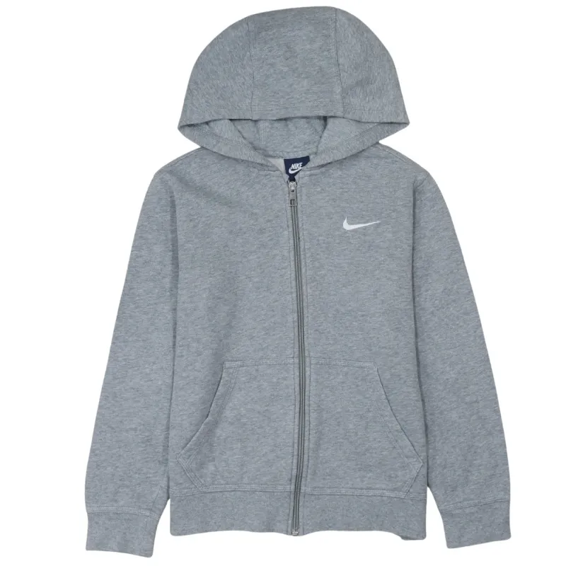Nike Grey Full Zip Hoodie Women’s Medium Embroidered Swoosh Split Pocket Fleece Top sold by Vintage Club