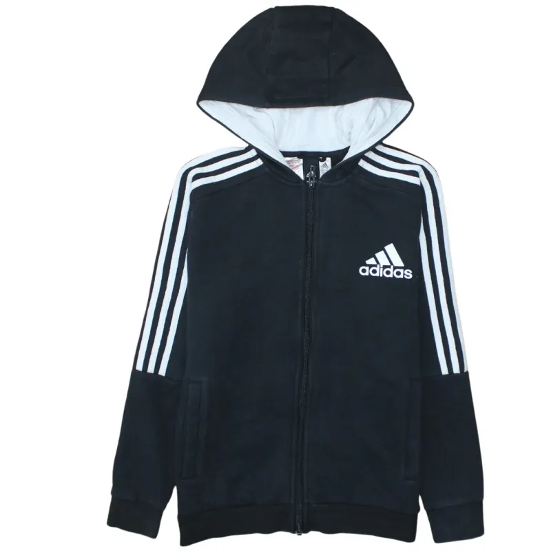 Adidas Black Zip Hoodie Women’s Large Three Stripe Sleeves Printed Logo Sweatshirt Top sold by Vintage Club