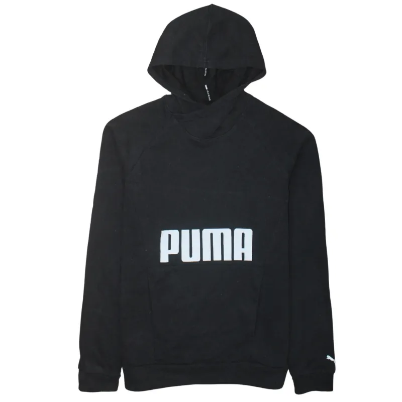 Puma Black Hoodie Women’s Large Printed Logo Front Pouch Pocket Pullover Sweatshirt sold by Vintage Club