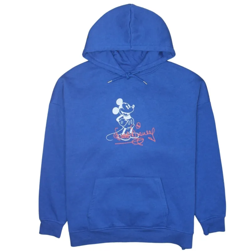Disney Blue Hoodie Women’s Small Printed Mickey Graphic Slogan Back Pullover Sweatshirt sold by Vintage Club
