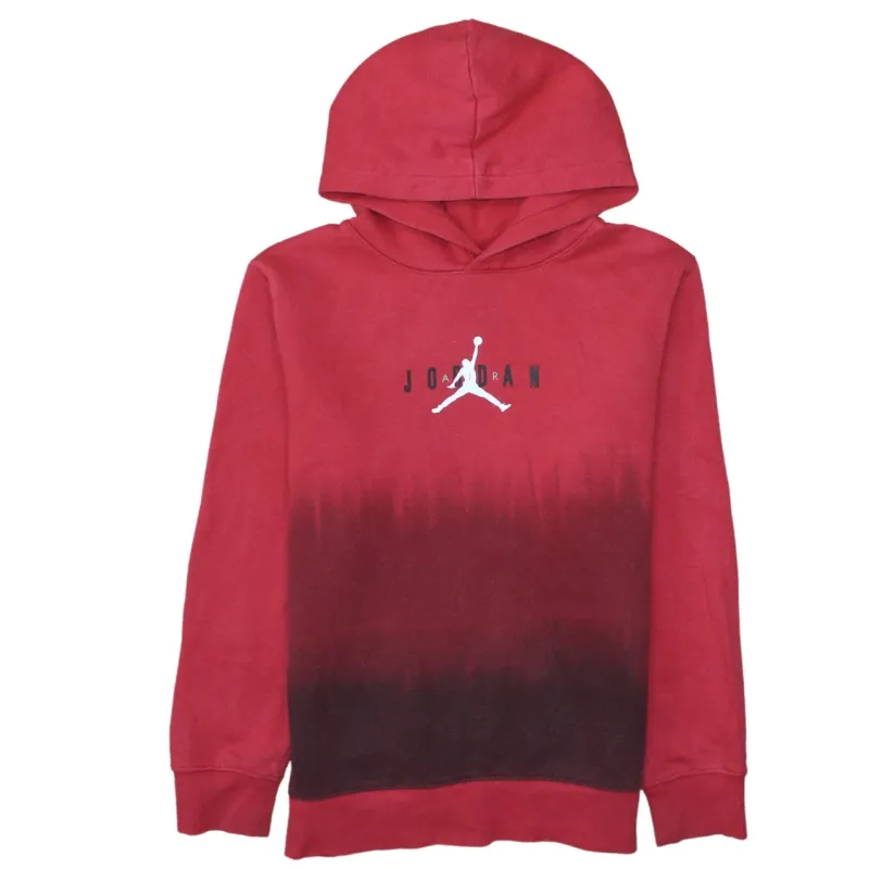 Jordan Burgundy Red Hoodie Women's Large Printed Jumpman Logo Dip Dye Pullover Sweatshirt made by Jordan