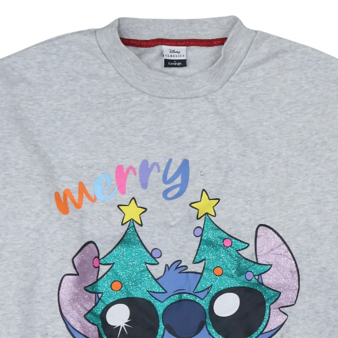 Disney Grey Sweatshirt Women's Large Merry Stitchmas Printed Graphic Fleece Pullover Top sold by Vintage Club product image thumbnail 3