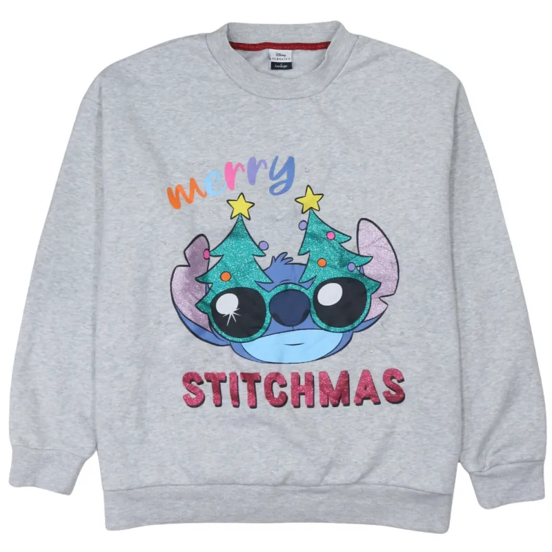 Disney Grey Sweatshirt Women's Large Merry Stitchmas Printed Graphic Fleece Pullover Top sold by Vintage Club