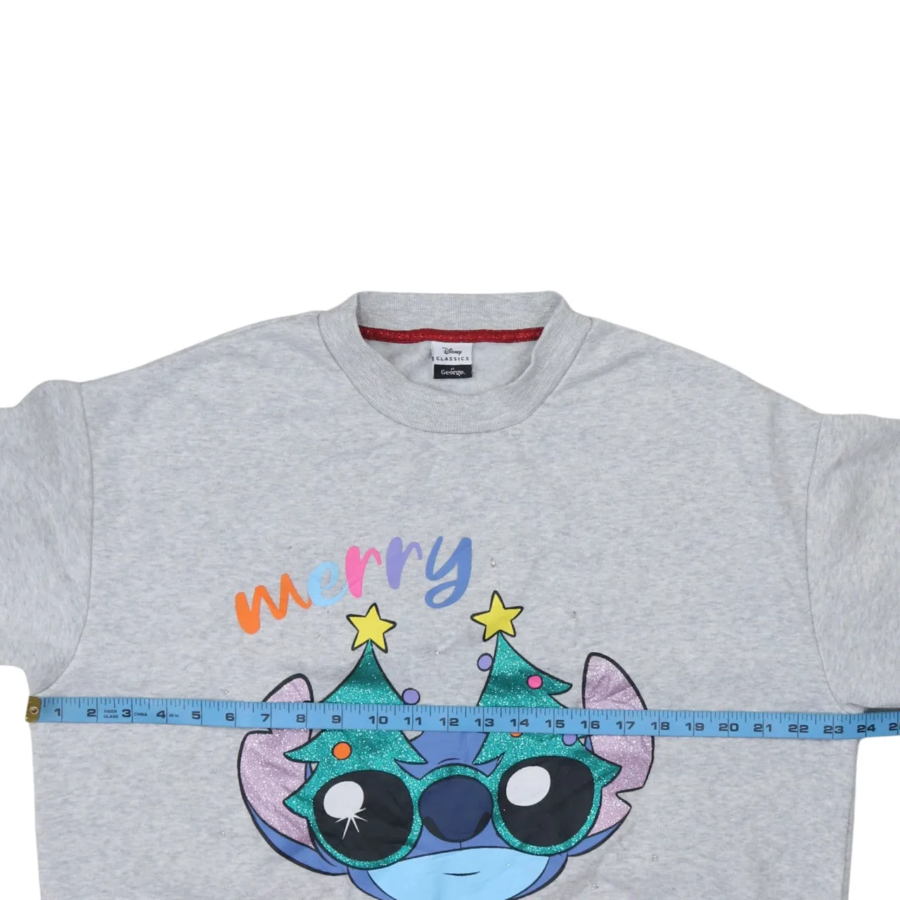 Disney Grey Sweatshirt Women's Large Merry Stitchmas Printed Graphic Fleece Pullover Top sold by Vintage Club product image thumbnail 5