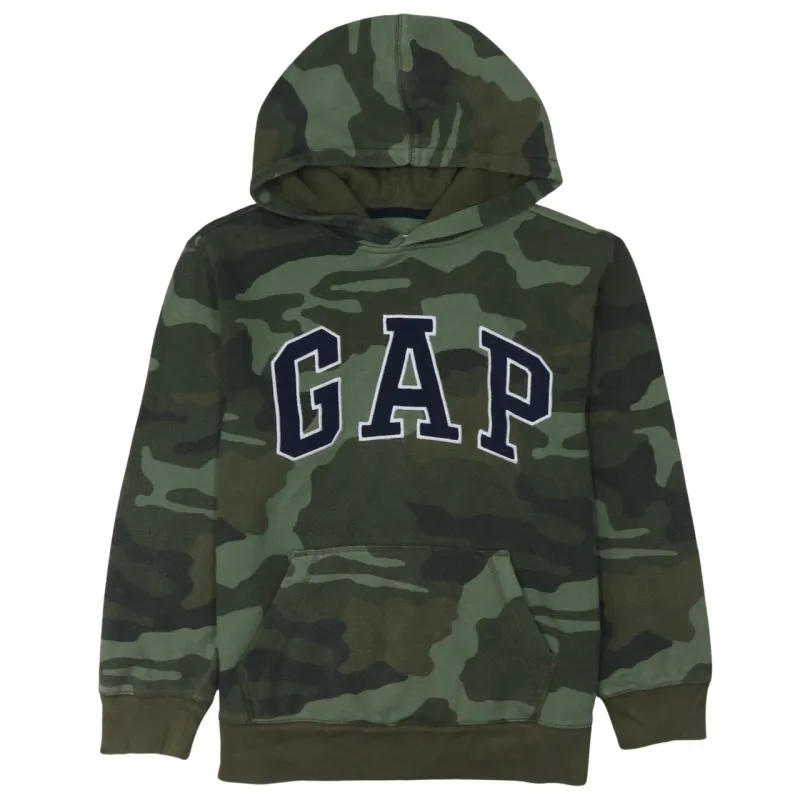 Gap Green Camo Hoodie Women's XXLarge Embroidered Logo Front Pouch Fleece Pullover Sweatshirt made by GAP