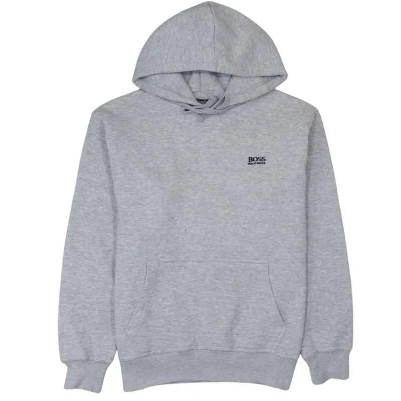 HUGO BOSS Grey Hoodie Women’s Large Embroidered Chest Logo Front Pocket Fleece Sweatshirt sold by Vintage Club