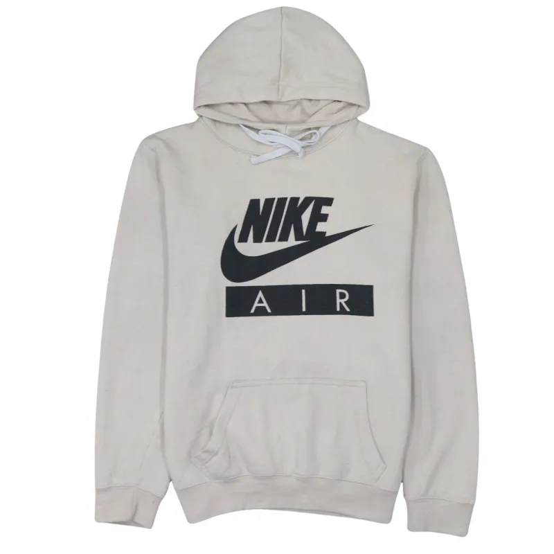 Nike Beige Cream Hoodie Men's Medium Printed Air Logo Front Pocket Pullover Sweatshirt made by Nike