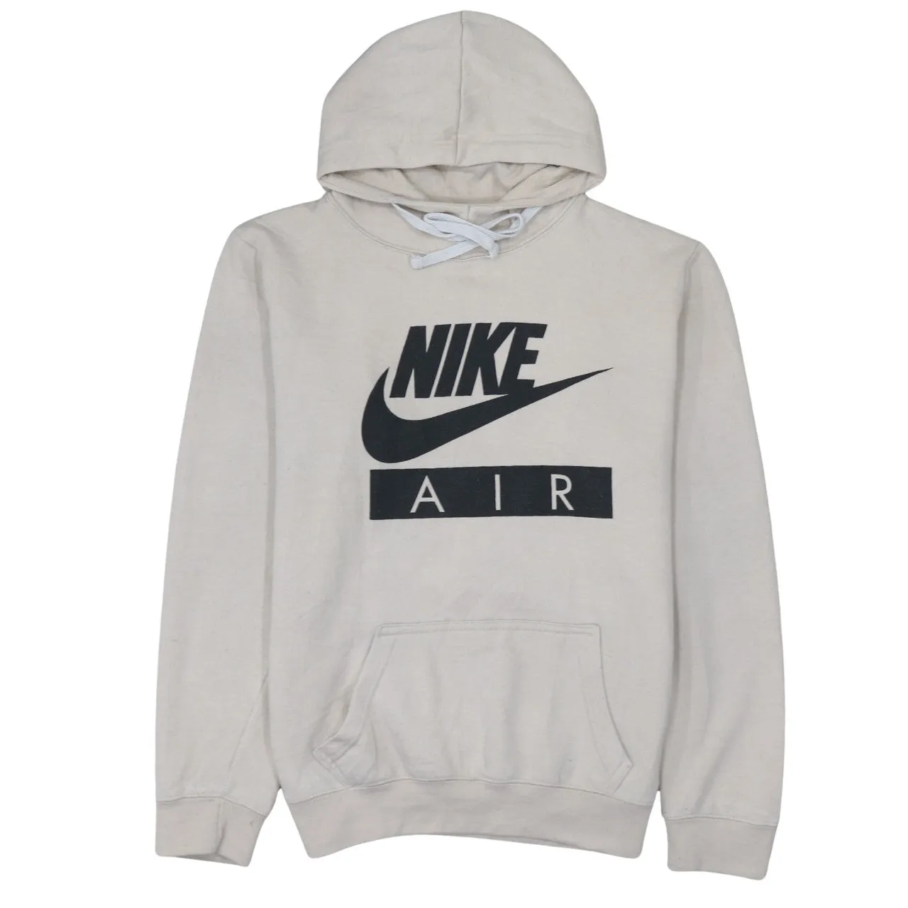 Nike Beige Cream Hoodie Men's Medium Printed Air Logo Front Pocket Pullover Sweatshirt sold by Vintage Club