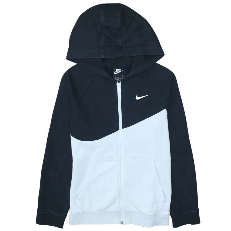 Nike Black White Full Zip Hoodie Women’s Large Big Swoosh Logo Fleece Sweatshirt sold by Vintage Club