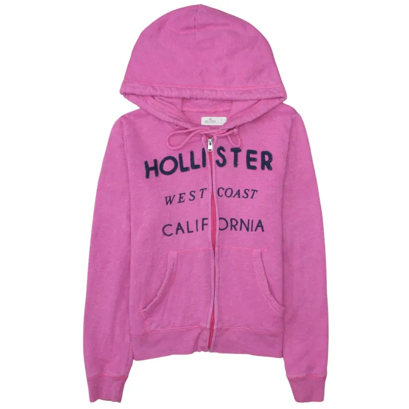 Hollister Pink Zip Hoodie Women’s Small Embroidered Logo Split Pockets Fleece Sweatshirt sold by Vintage Club