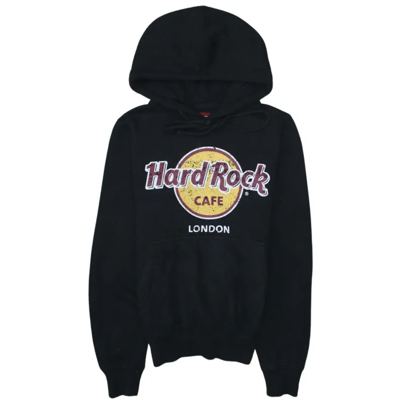 Hard Rock Cafe Black Hoodie Women’s XSmall Printed London Logo Front Pocket Sweatshirt sold by Vintage Club