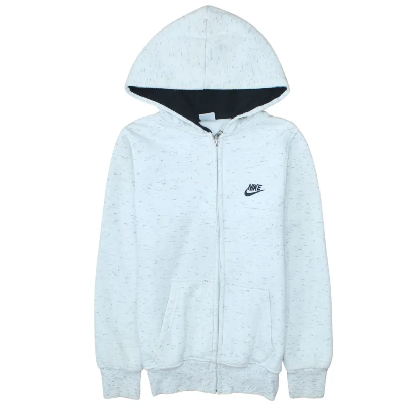 Nike Light Grey Speckled Hoodie Women’s Small Zip Front Embroidered Chest Logo Sweatshirt made by Nike