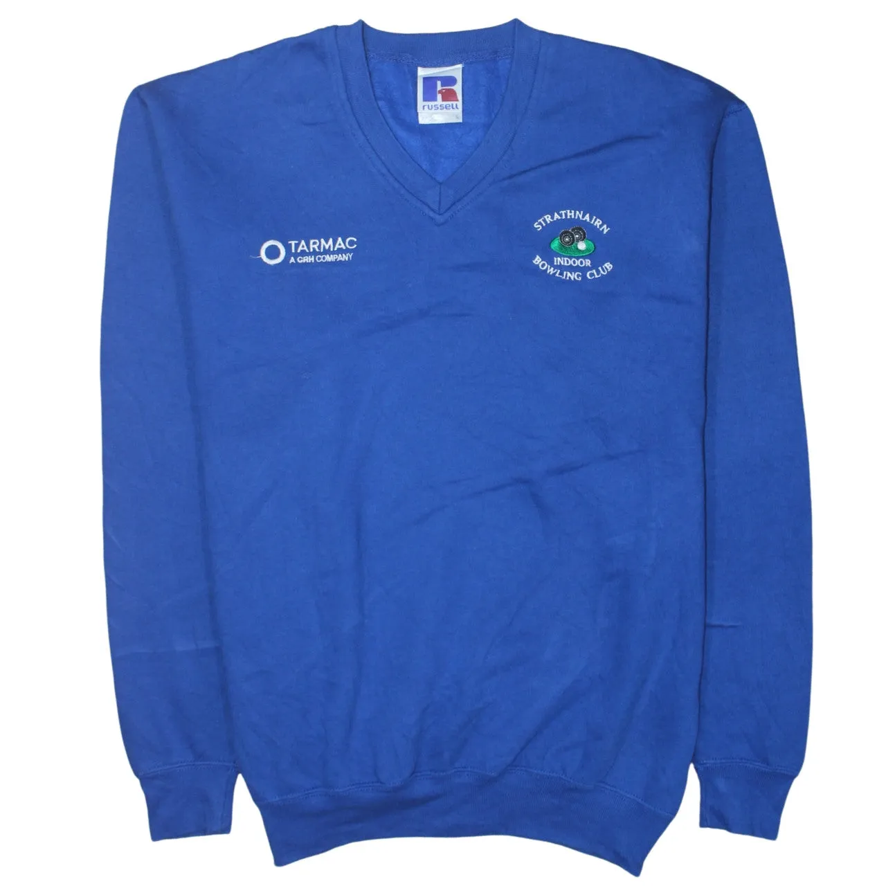 Russell Athletic Royal Blue Sweatshirt Men's Large Embroidered Bowling Club Logo Pullover Jumper sold by Vintage Club