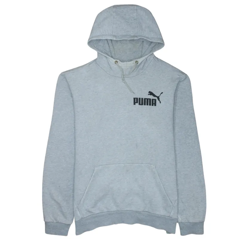 Puma Light Grey Hoodie Men's Large Printed Chest Logo Drawstring Hood Front Pocket Sweatshirt sold by Vintage Club