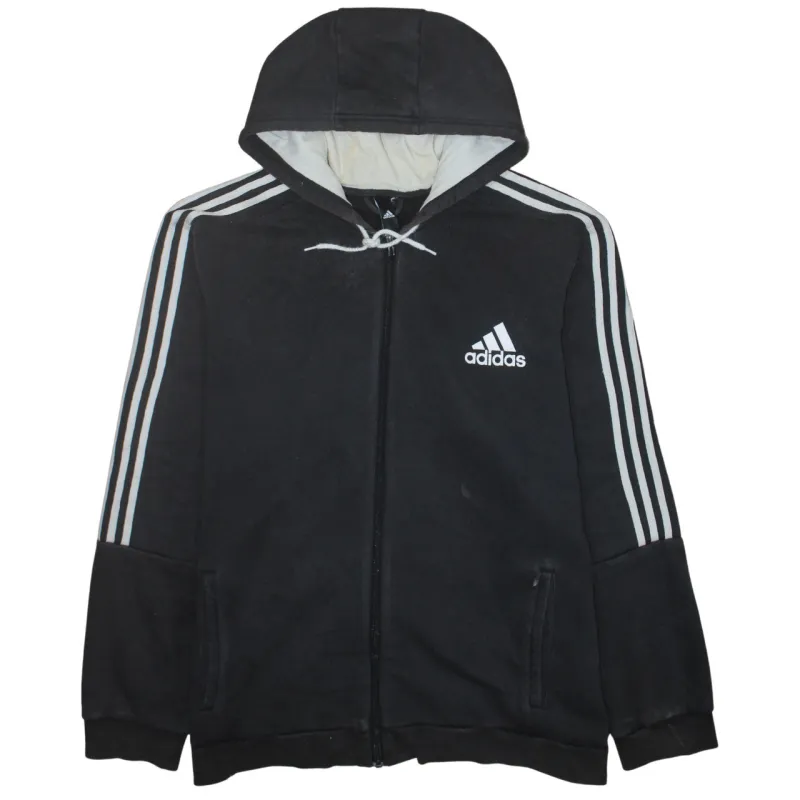 Adidas Black Full Zip Hoodie Men’s XXLarge Embroidered Logo Three Stripe Sleeves Fleece Top made by Adidas