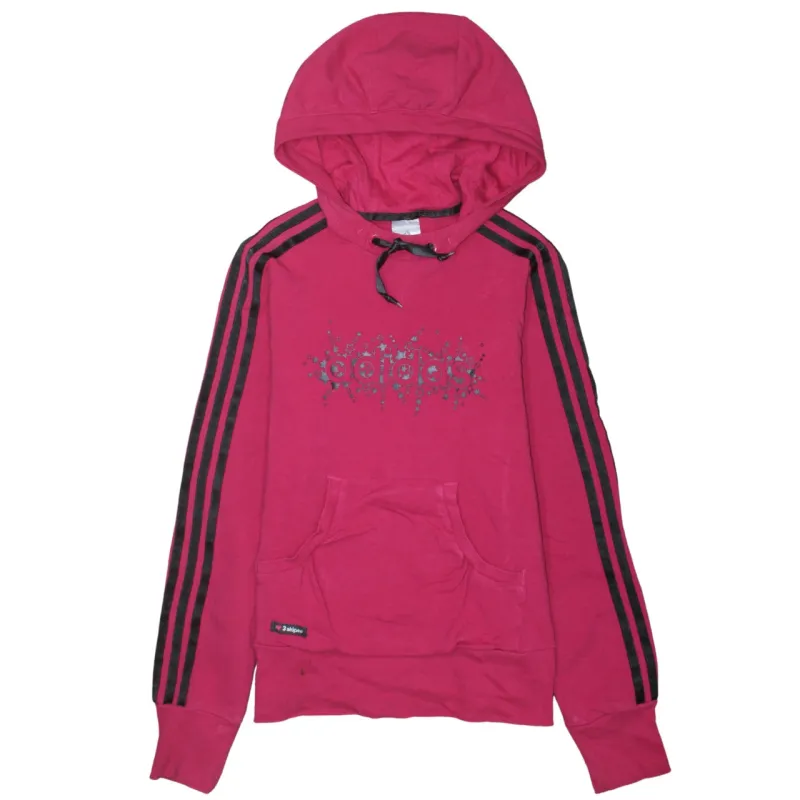 Adidas Pink Hoodie Women’s Small Printed Logo Three Stripe Sleeves Pullover Sweatshirt sold by Vintage Club