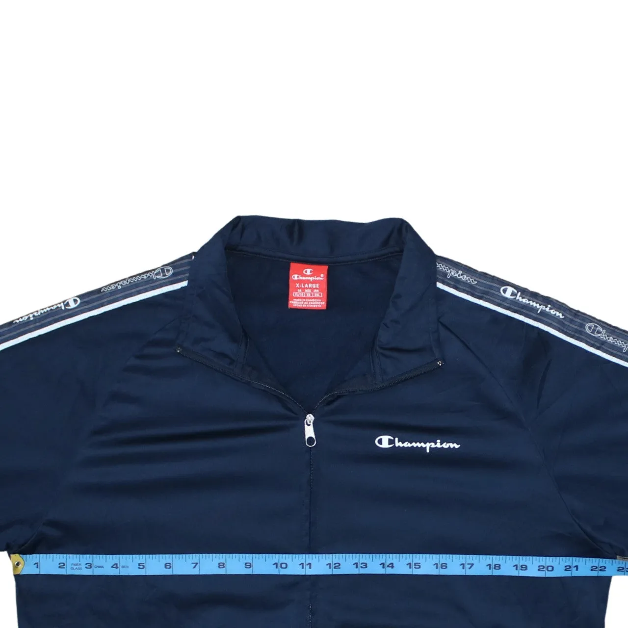 Champion Navy Blue Track Jacket Women’s XLarge Tape Logo Sleeves Full Zip Lightweight Top sold by Vintage Club product image thumbnail 5