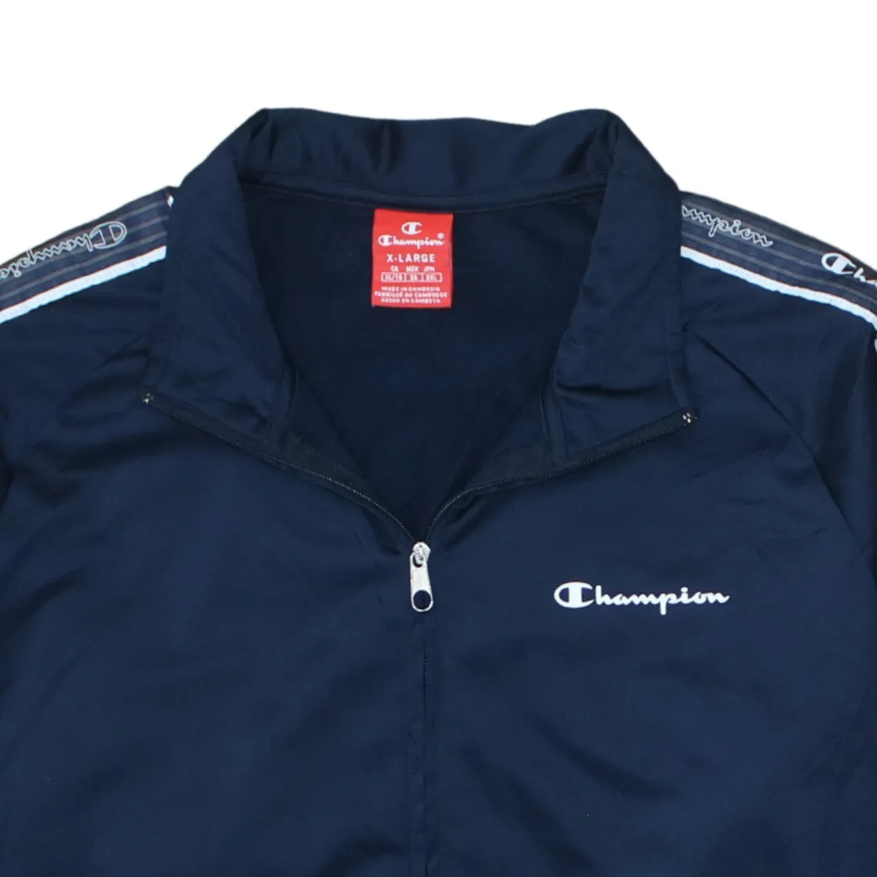 Champion Navy Blue Track Jacket Women’s XLarge Tape Logo Sleeves Full Zip Lightweight Top sold by Vintage Club product image thumbnail 3