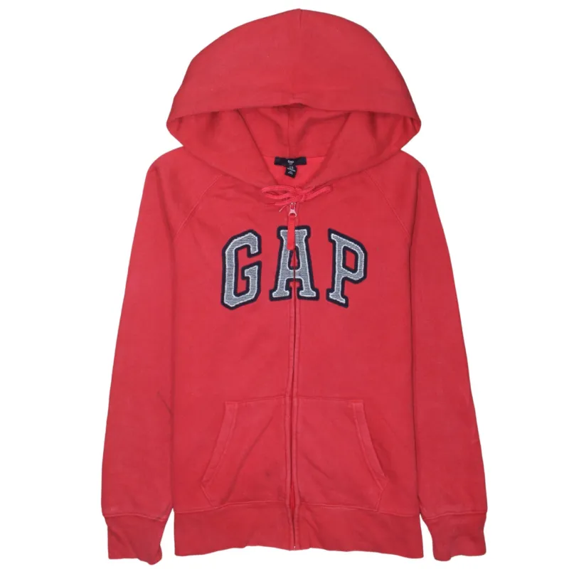 Gap Red Zip Hoodie Women's Medium Embroidered Logo Drawstring Hood Split Pockets Sweatshirt sold by Vintage Club