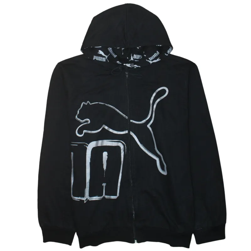 Puma Black Zip Hoodie Women’s Large Oversized Big Logo Printed Graphic Sweatshirt sold by Vintage Club