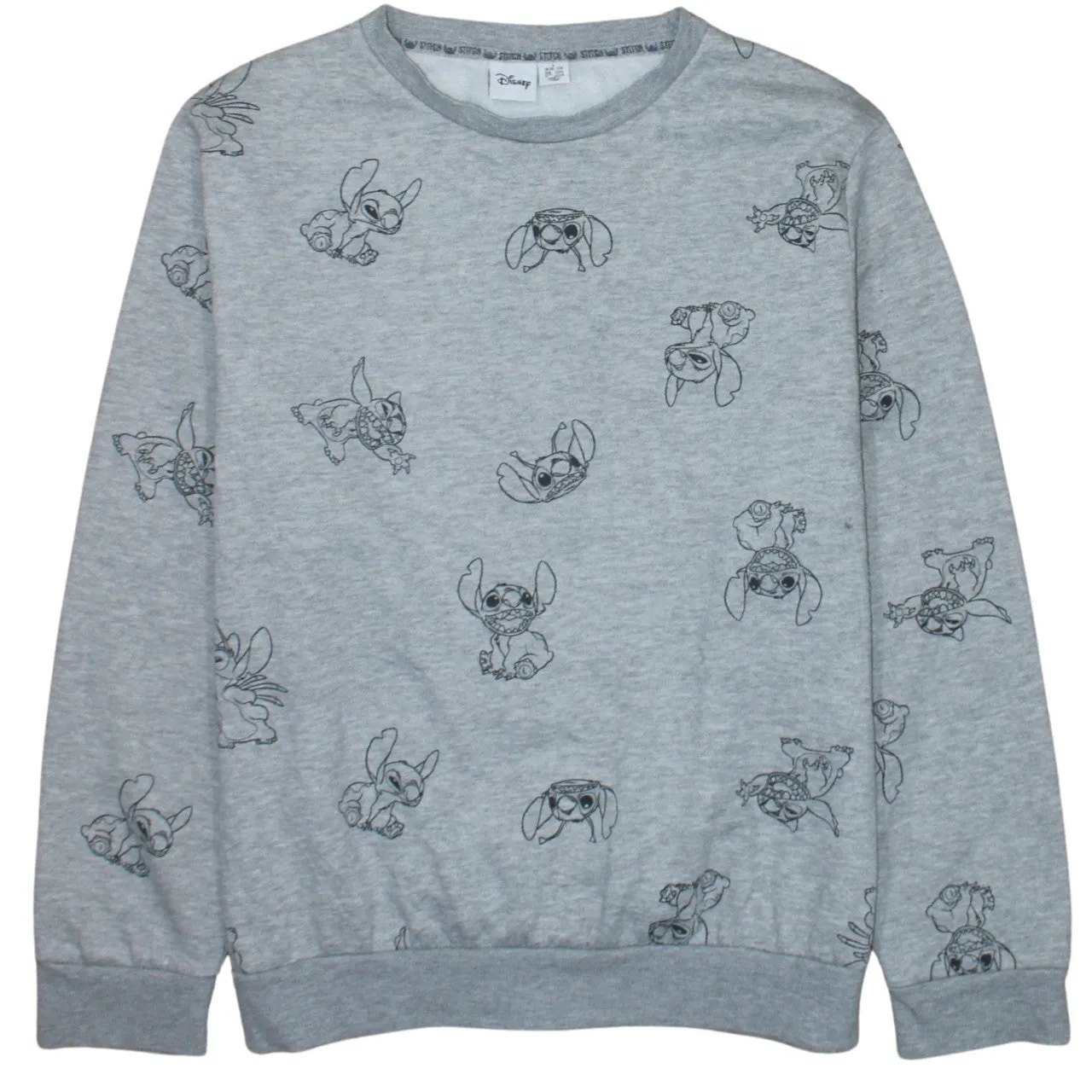 Disney Grey Sweatshirt Women's Large All Over Stitch Print Crewneck Pullover Top sold by Vintage Club