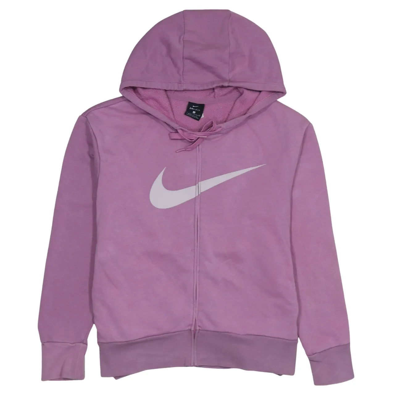 Nike Pink Full Zip Hoodie Men’s Small Printed Swoosh Logo Drawstring Hood Sweatshirt sold by Vintage Club